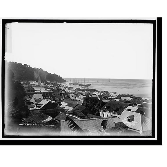 Historic Print, St. Pierre and the harbor, Martinique, 18" x 24"