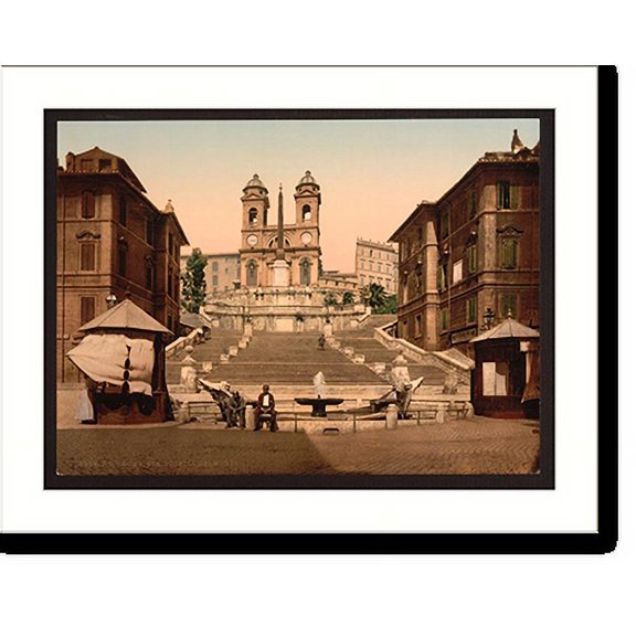 Historic Print, St. Trinita dei Monti Rome Italy, 18" x 24"