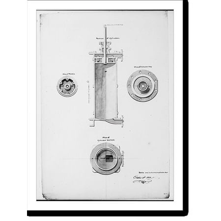 Historic Print, [Steam engine, Washington Navy Yard, Washington, D.C. Piston cylinder plans & section], 18" x 24"