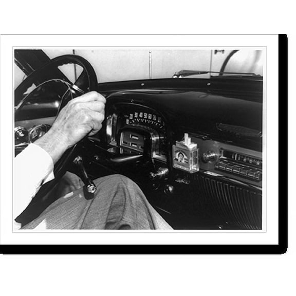 Historic Print, [Steering wheel and dashboard of 1953 Cadillac, with pack of cigarettes and parking meter change], 16" x 20"