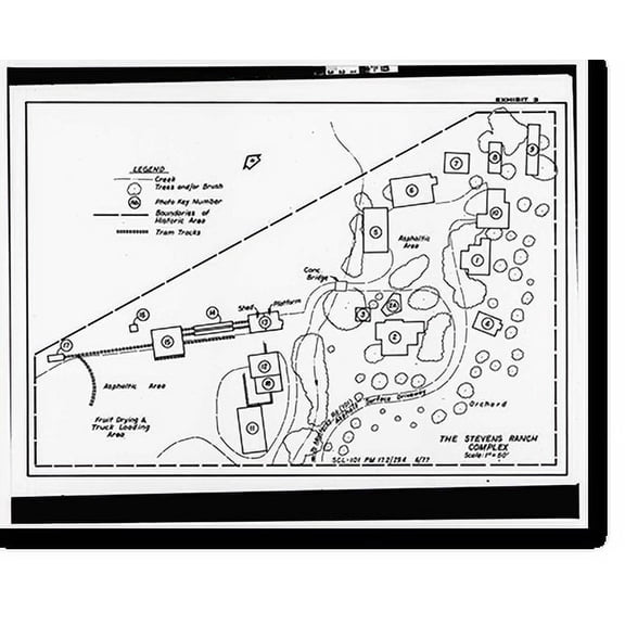 Historic Print, Stevens Ranch Complex, State Route 101, Coyote vicinity, Santa Clara County, CA, 18" x 24"