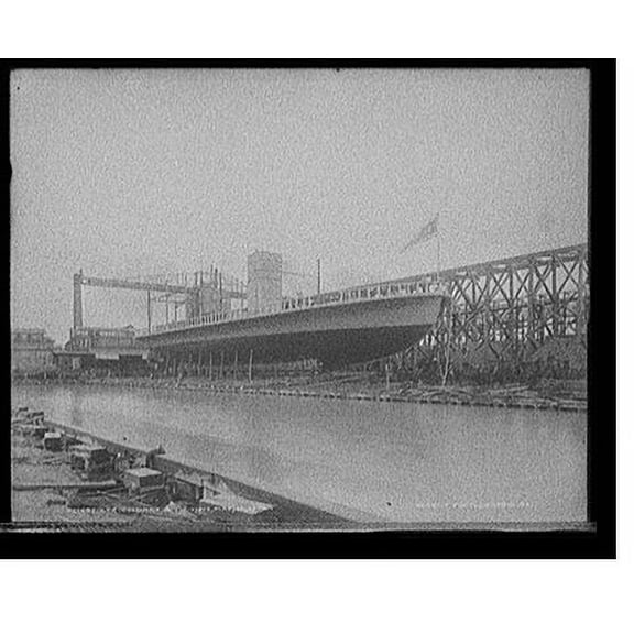 Historic Print, Str. Columbia on the ways, 16" x 20"