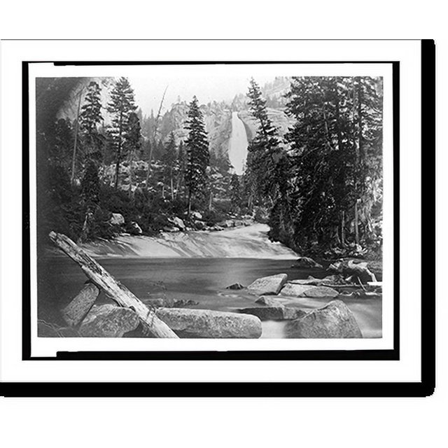 Historic Print, [Stream and trees with Nevada Fall in background