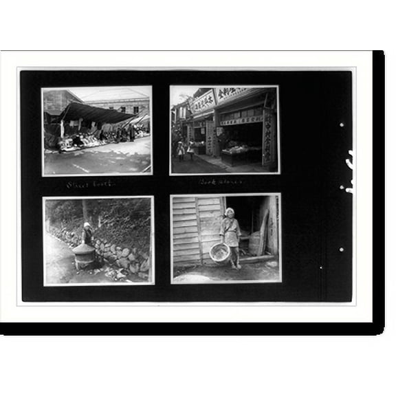 Historic Print, [Street booths, book stores, woman standing on side of road, and woman standing in doorway, Japan], 18" x 24"