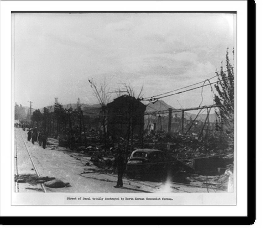 Historic Print, Street in Seoul totally destroyed by North Korean