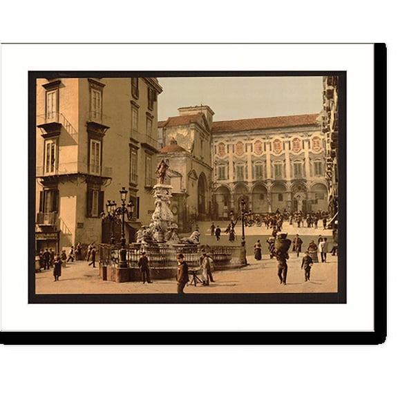 Historic Print, Street scene Naples Italy, 16" x 20"