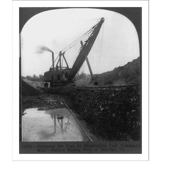 Historic Print, Stripping the coal at Missionfield Coal Company's Mine, surface mining west of Danville, Ill., 18" x 24"