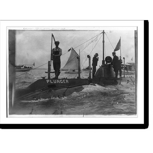 Historic Print, [Submarine Plunger partially submerged, with four