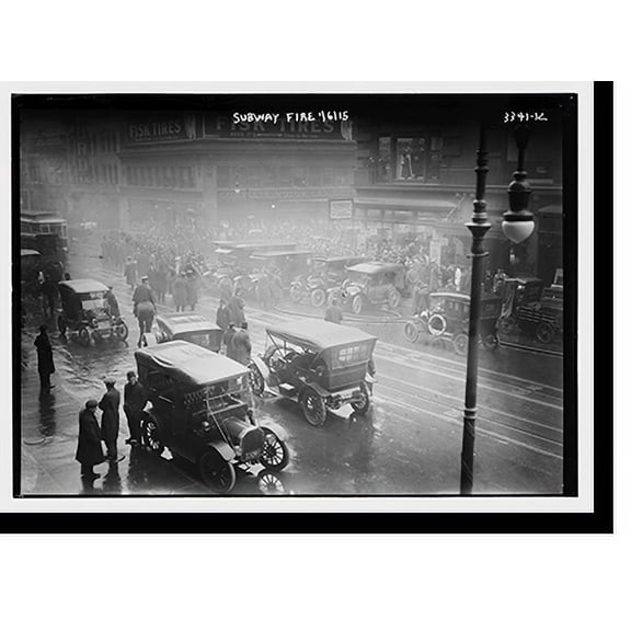 Historic Print, Subway fire - view of crowded street above, 18" x 24"