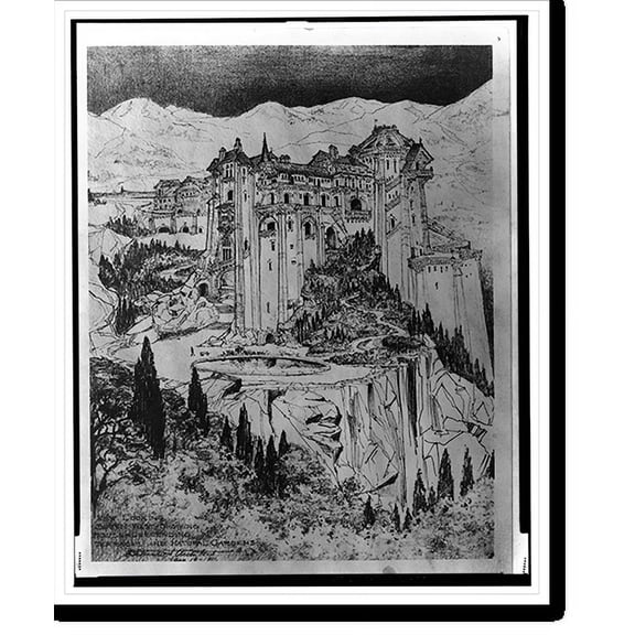 Historic Print, [Summer residence for the president of the United States, Mt. Falcon, Colorado. View looking southwest showing house, descending terrace, and natural gardens].J. B. Bene…16" x 20"
