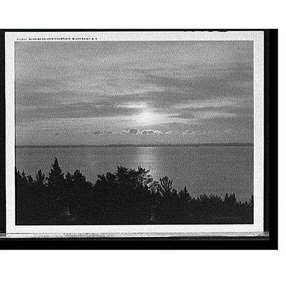 Historic Print, Sunrise on Lake Champlain, Bluff Point, N.Y., 18" x 24"