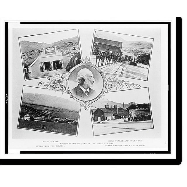 Historic Print, Sutro tunnel. Sutro tunnel and mule train. Adolph Sutro