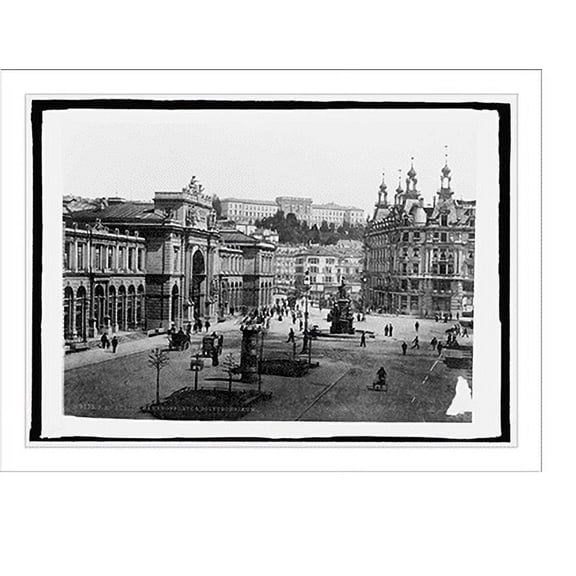 Historic Print, Switzerland. Zurich Ry Plaza and Polytechnic Inst., 16" x 20"