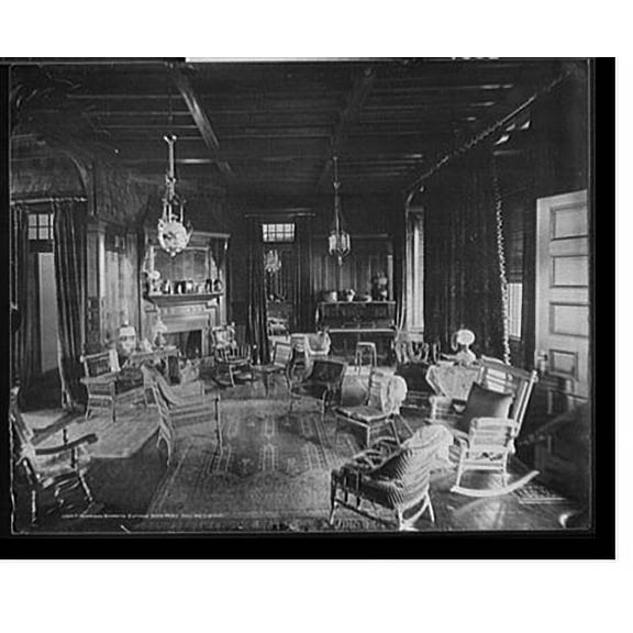 Historic Print, T. Harrison Garret's [i.e. Garrett] Cottage, Deer Park. Hall and library, 16" x 20"