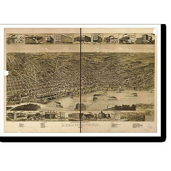 Historic Print, TN Memphis 1887 MAP, 18" x 24"