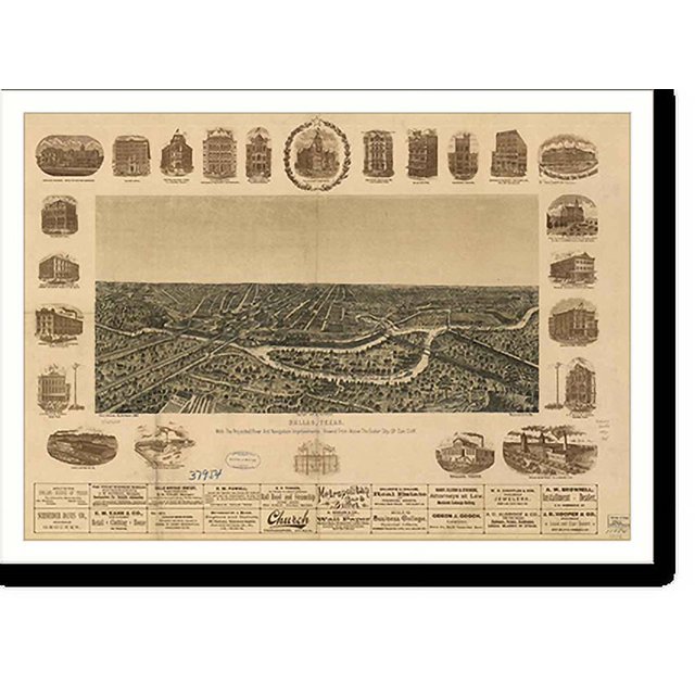 Historic Print, TX Dallas 1892 MAP, 16" x 20"