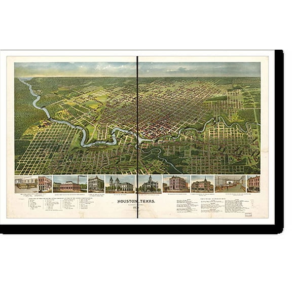 Historic Print, TX Houston 1891 MAP, 18" x 24"