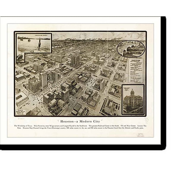 Historic Print, TX Houston 1912 MAP, 16" x 20"