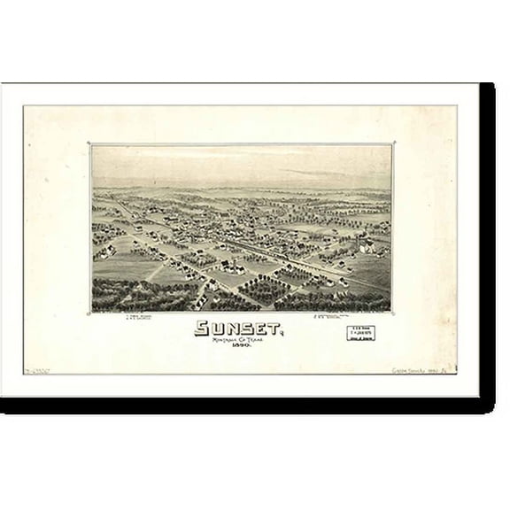 Historic Print, TX Sunset 1890 MAP, 16" x 20"