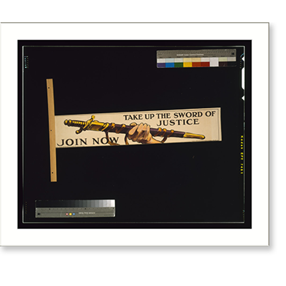 Historic Print, Take up the sword of justice. Join now.printed by David Allen & Sons Ld., Harrow, Middlesex., 16" x 20"