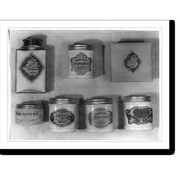 Historic Print, Talcum powder, household salve, face creams, hair pomade, and face powder manufactured by the C.L. Hamilton Co. of Washington, D.C., 18" x 24"