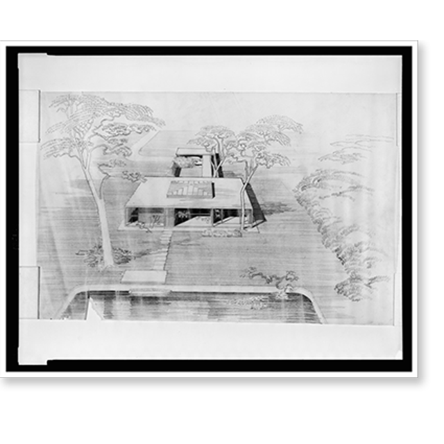 Historic Print, [Taylor residence, Venice, Florida. Aerial perspective