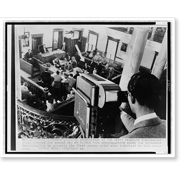 Historic Print, [Television camera filming the courtroom of the Harry