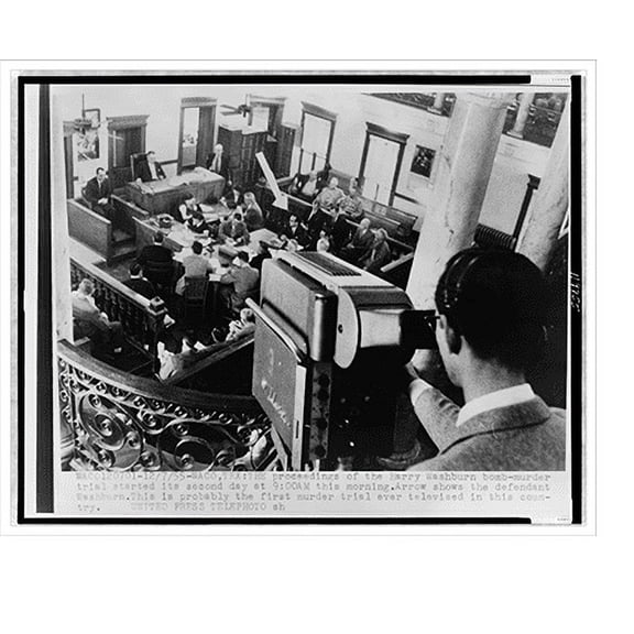 Historic Print, [Television camera filming the courtroom of the Harry Washburn murder trial, Waco, Texas], 16" x 20"