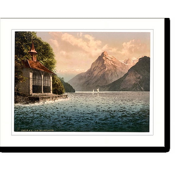 Historic Print, Tells Chapel evening view Lake Lucerne Switzerland, 18" x 24"