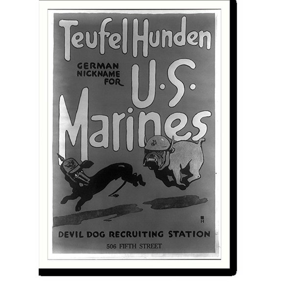 Historic Print, Teufel hunden German nickname for U.S. Marines Devil dog recruiting station 506 Fifth Street.H., 18" x 24"