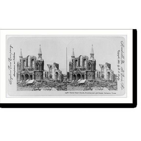 Historic Print, [Tex. - Galveston - Sacred Heart Church, Broadway & 13th St. - full view after hurricane and flood damage, Sept. 1900], 16" x 20"