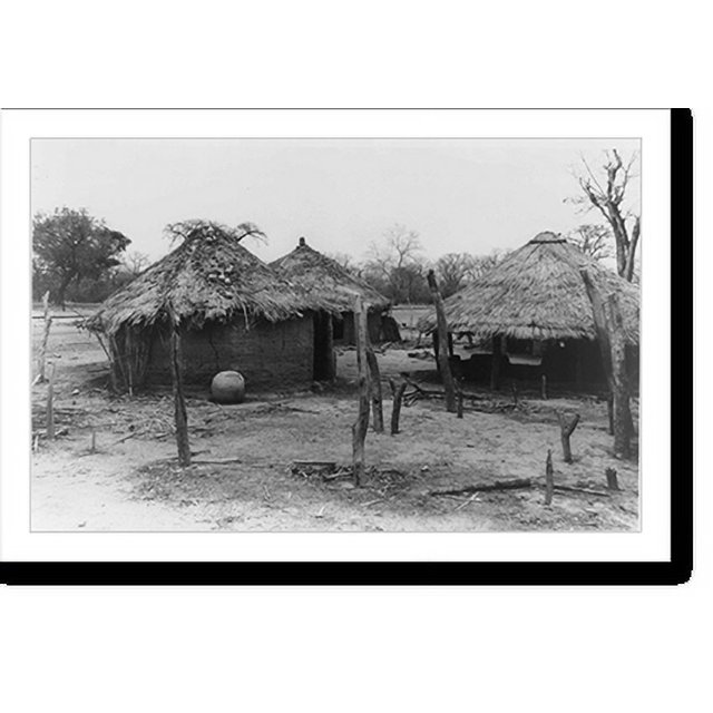 Historic Print, [Thatched roof huts in the Sahelian Zone of West Africa during drought], 16" x