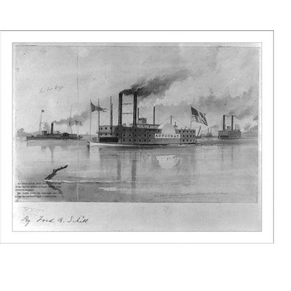 Historic Print, The AUTOCRAT, Flagship of Brigadier General Alfred W. Ellet's Marine Brigade, Patrolling the Mississippi, 16" x 20"