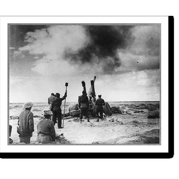 Historic Print, The British offensive in Libya. Artillery (British) shelling enemy position, 16" x 20"