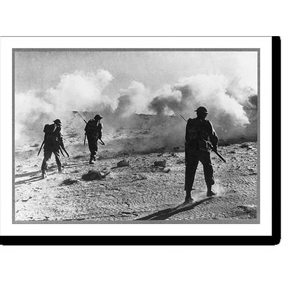Historic Print, The British offensive in Libya. British soldiers advancing throught a smoke screen, 16" x 20"