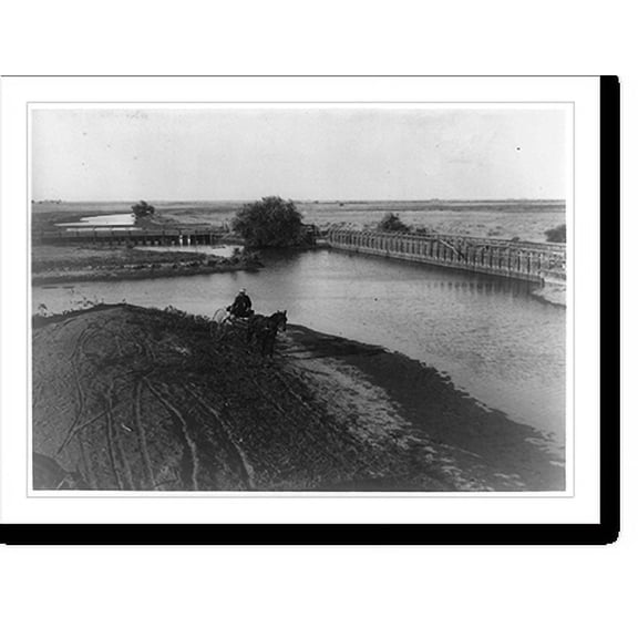 Historic Print, [The Calloway Canal showing the weirs at Poso Creek with woman(?) in horse-drawn cart in foreground], 18" x 24"