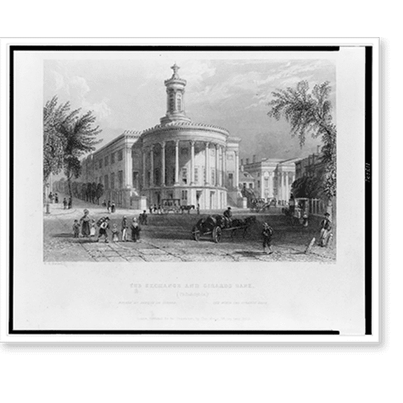Historic Print, The Exchange and Girards bank.W.H. Bartlett ; S.T. Davis., 18" x 24"