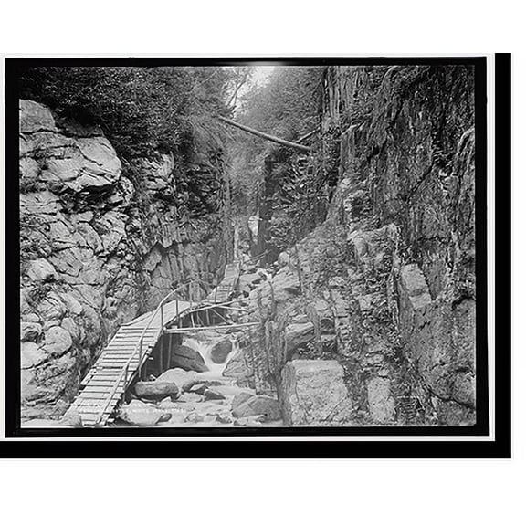 Historic Print, The Flume, looking up, Franconia Notch, White Mountains, 16" x 20"