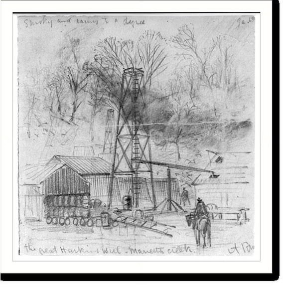 Historic Print, The Great Harkins Well. Marietta Creek, 18" x 24"