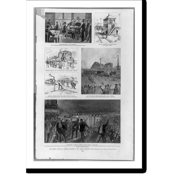 Historic Print, The Great railway strikes. scenes in and about Chicago.from sketches by G.A. Coffin., 16" x 20"