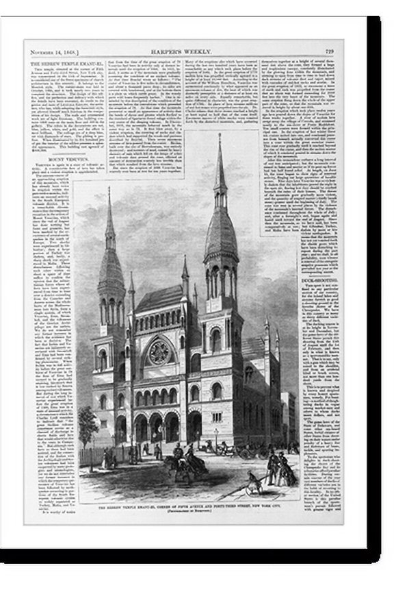 Historic Print, The Hebrew Temple Emanu-el, corner of Fifth Avenue and Forty-Third Street, New York City, 16" x 20"