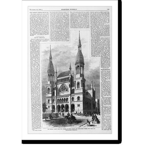 Historic Print, The Hebrew Temple Emanu-el, corner of Fifth Avenue and Forty-Third Street, New York City, 18" x 24"