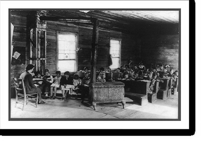Historic Print, [The Interior of a little red schoolhouse with teacher
