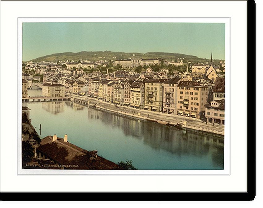 Historic Print, The Limmatquay with Polytechnic Zurich Switzerland, 16