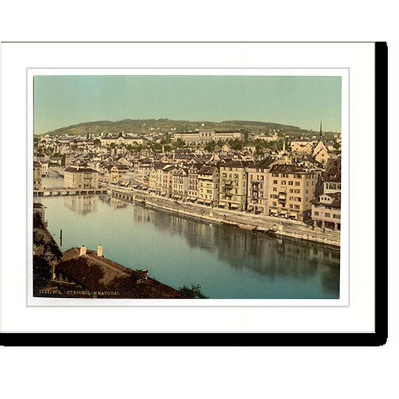 Historic Print, The Limmatquay with Polytechnic Zurich Switzerland, 16" x 20"