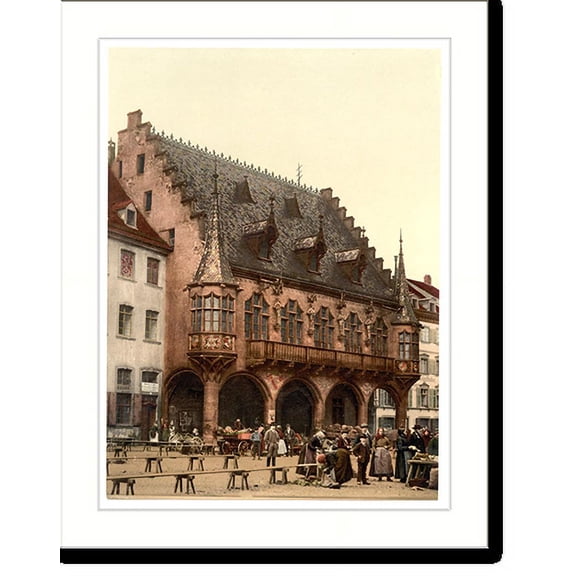 Historic Print, The Market Freiburg Baden Germany, 16" x 20"