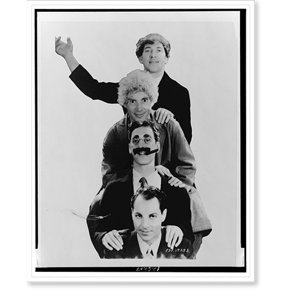 Historic Print, [The Marx Brothers, top to bottom, Zeppo, Harpo, Groucho and Chico, head-and-shoulders portrait, facing front], 18" x 24"