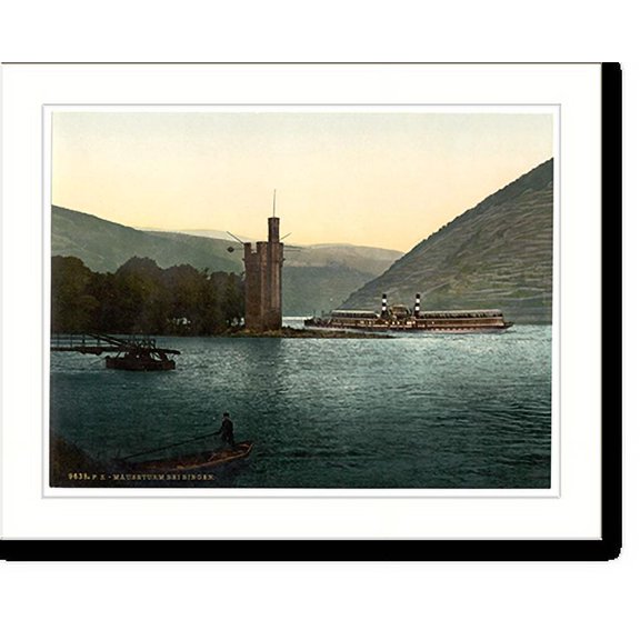 Historic Print, The Mouse Tower Bingen the Rhine Germany, 16" x 20"