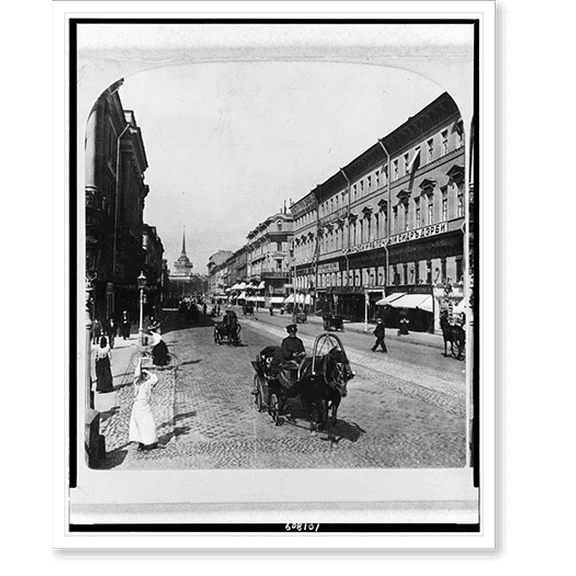 Historic Print, The Nevski Prospect, the main thoroughfare of St. Petersburg, Russia, 16" x 20"