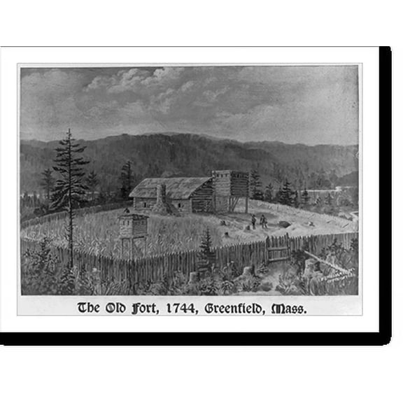 Historic Print, The Old Fort, 1744, Greenfield, Mass., 16" x 20"